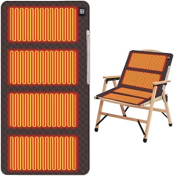 Portable Heated Chair Pad, 45 x 90CM Electric Heat Pad with with 4 Heating Zone, 3 Temperature Levels, Heated Seat Cushion for Back USB/Type-C Interface Waterproof for Office Chair Sofa Brown