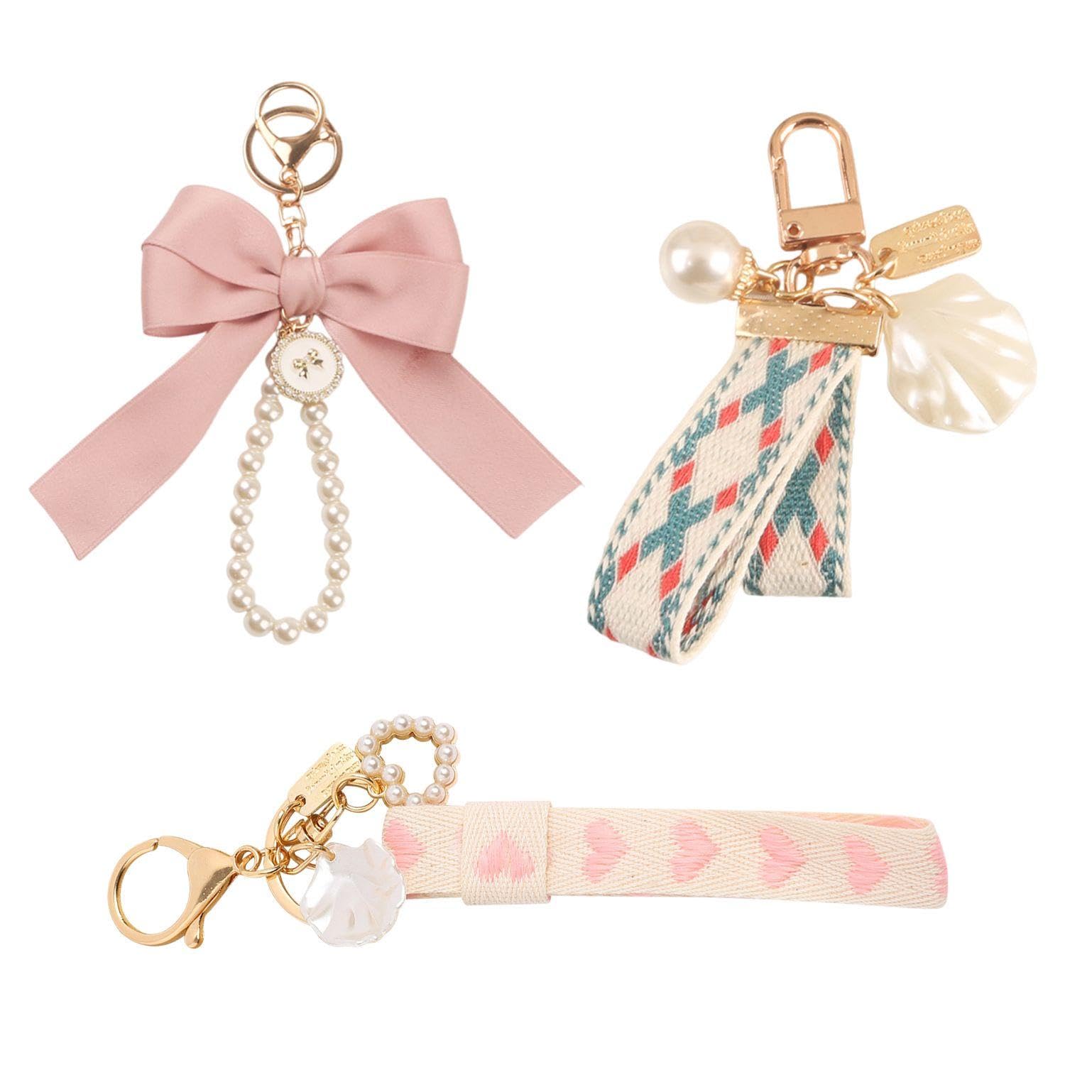 3-Teiliger Schlüsselbund, Pearl Shell-Schlüsselbund Mit Kugell-Tie-Tie, Multifunktions-Schlüsselbund-Anhänger, Kreative Und Modische Taschenhänge-Ornament, Auto-Schlüsselzubehör.