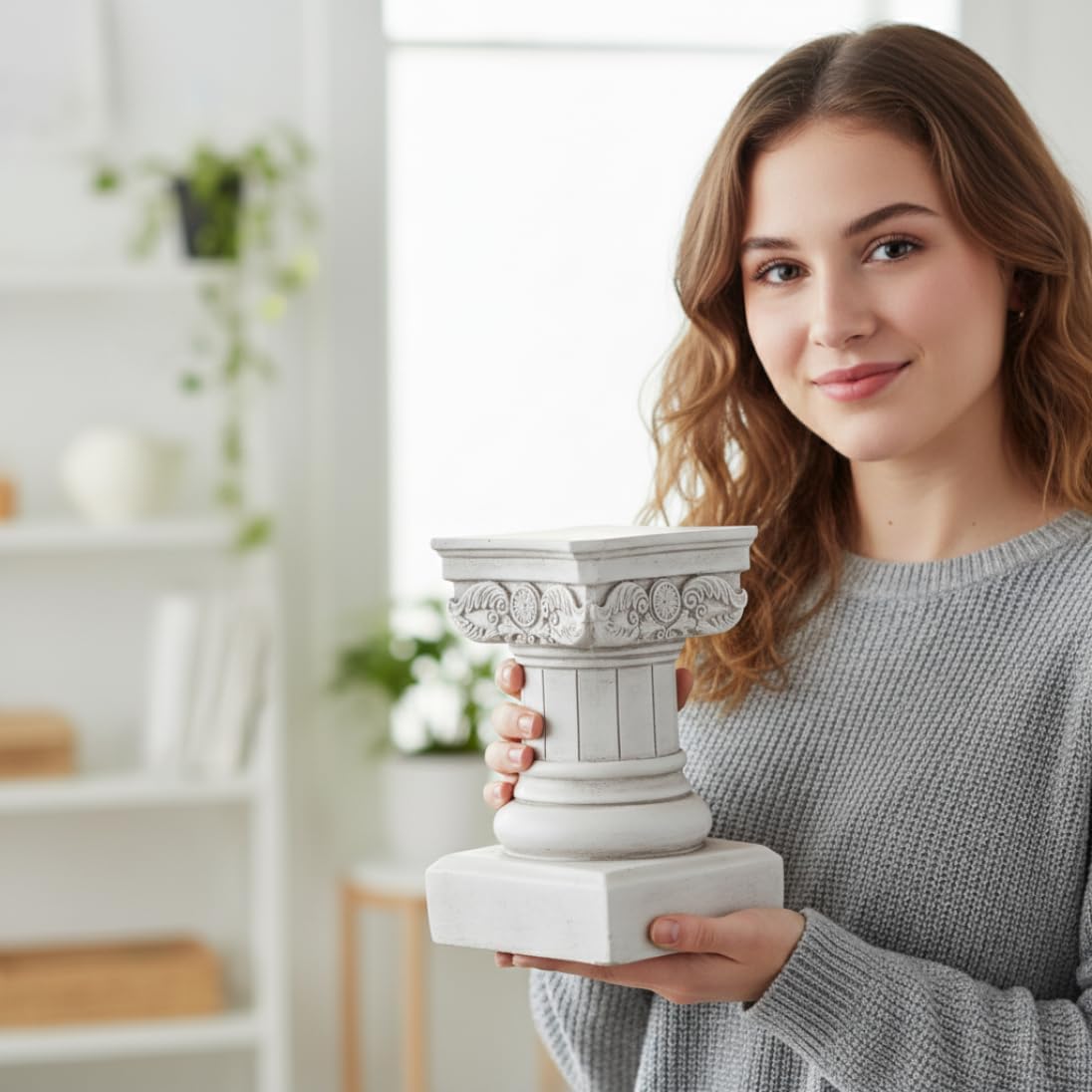Classical Column Stand 8.5 Inch, White Roman Pillar Pedestal, Resin Display Column for Home Decor Small