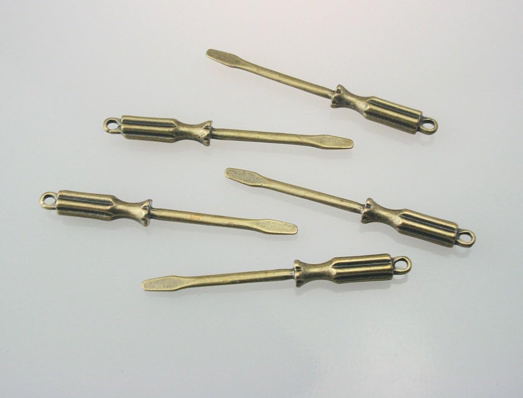 5 pcs.Zinc Antique Brass Screwdriver Tools Charms Decorations Findings 7x70 mm.