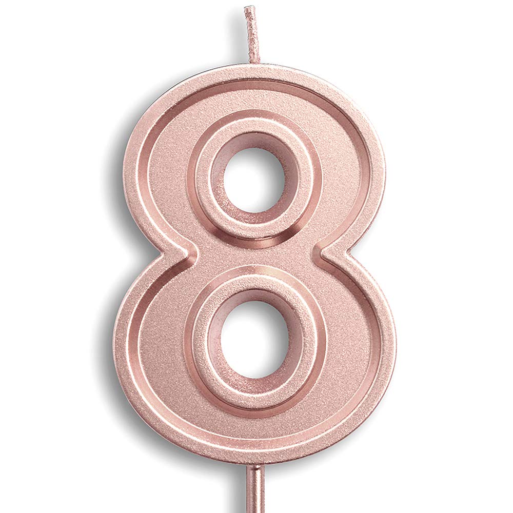Dollet 3.93" Large Birthday Candles Number 8, Rose Gold