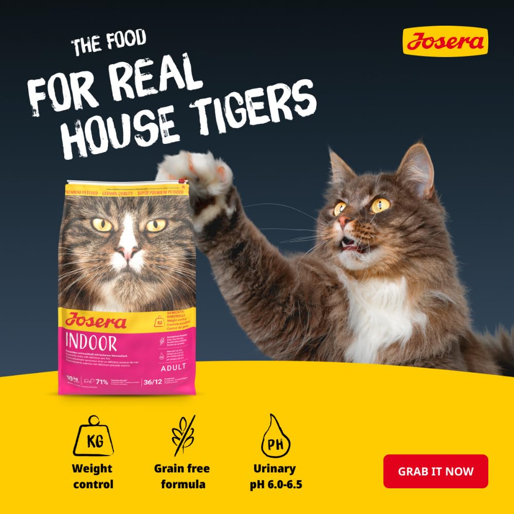 JOSERA Indoor Cat (6 x 2 kg) | dla dorosłych | sucha karma premium dla dorosłych sterylizowanych kotów | receptura bez zbóż | umiarkowana zawartość tłuszczu do kontroli wagi | z drobiem | 6 sztuk w