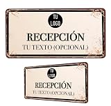 Placa Recepción personalizada para puerta o pared 15×30 cm – cartel Recepción con nombre o logotipo – placa metálica retro para oficina o negocio