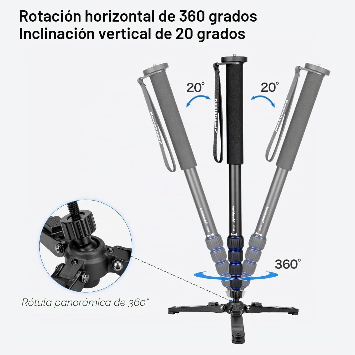 Monopié Extensible Koolehaoda para cámara de aleación de Aluminio con Base de Soporte para trípode, 5 Secciones, 52 cm-168 cm, Ajustable para cámaras SLR, videocámaras, Carga útil de hasta 7 kg