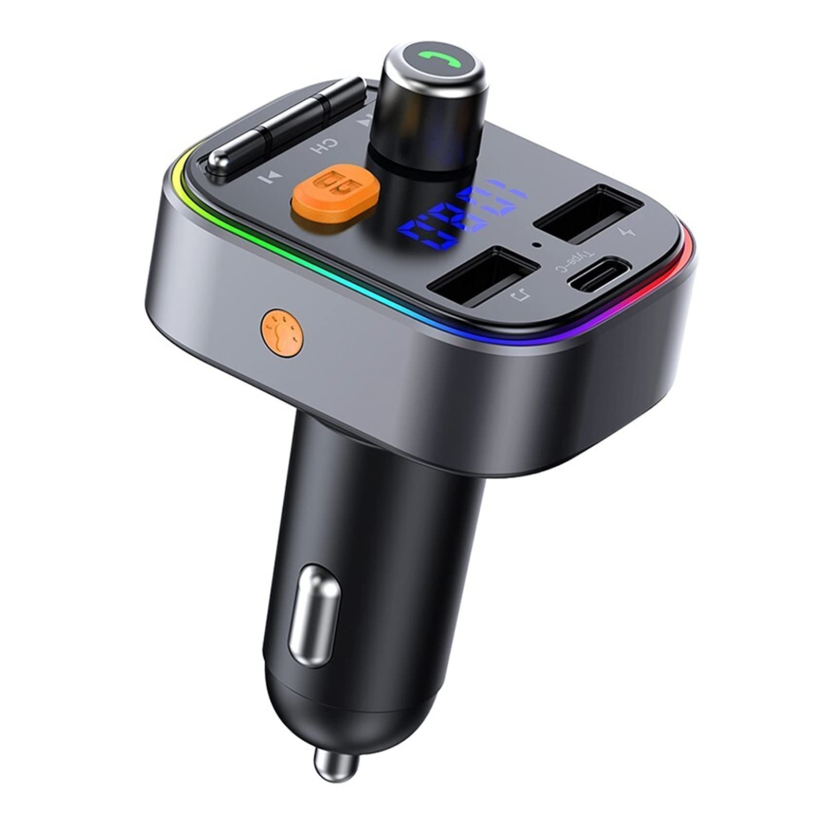 Adattatore Audio Bluetooth. Auto Multifunzionale MP3. Giocatore FM. Trasmettitore Bluetooth Kit a Mani libere Dual USB Auto Tipo-C Supporto di Ricarica TF. Carta u Disco