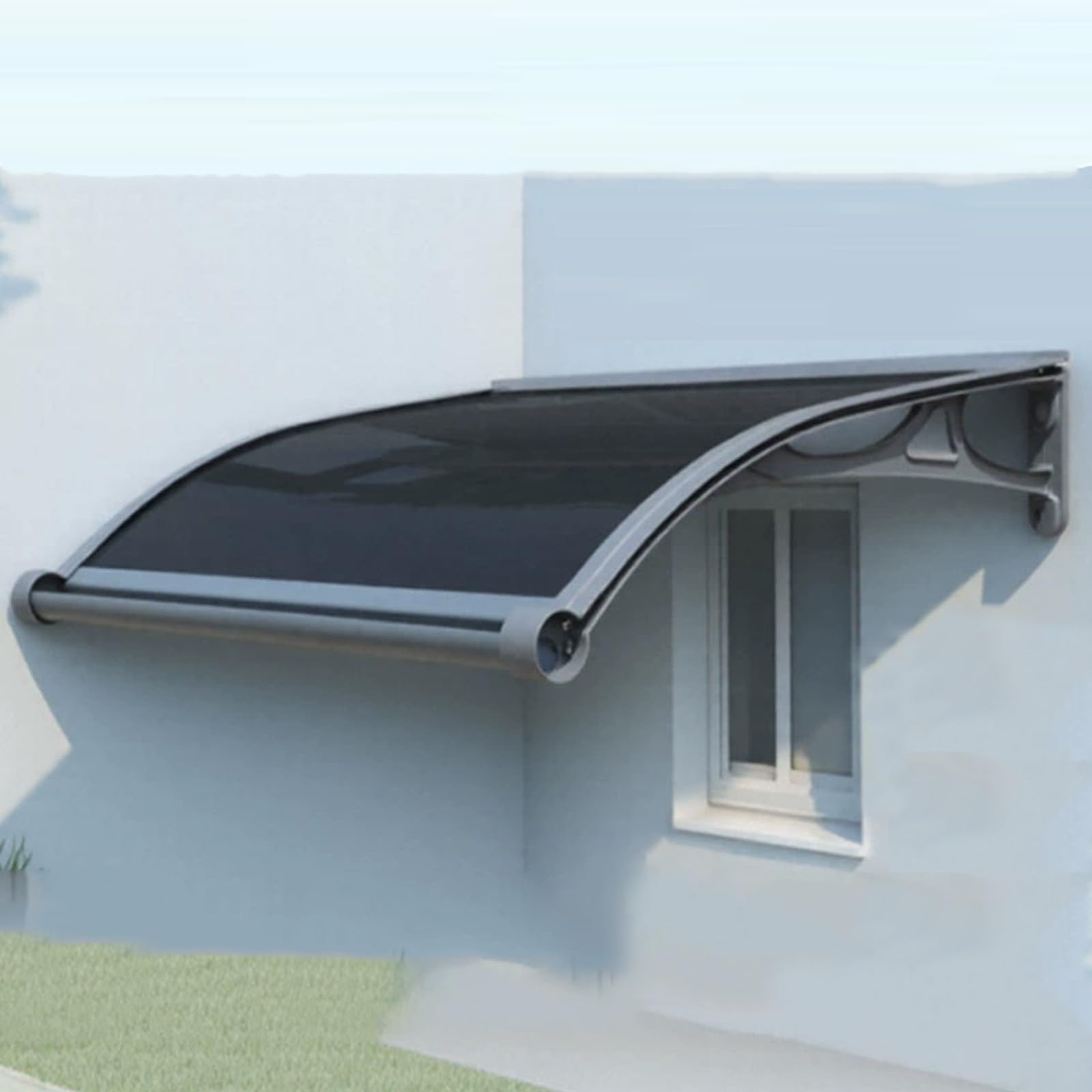 Auvent de porte d'entrée 100x120 cm en polycarbonate et aluminium gris