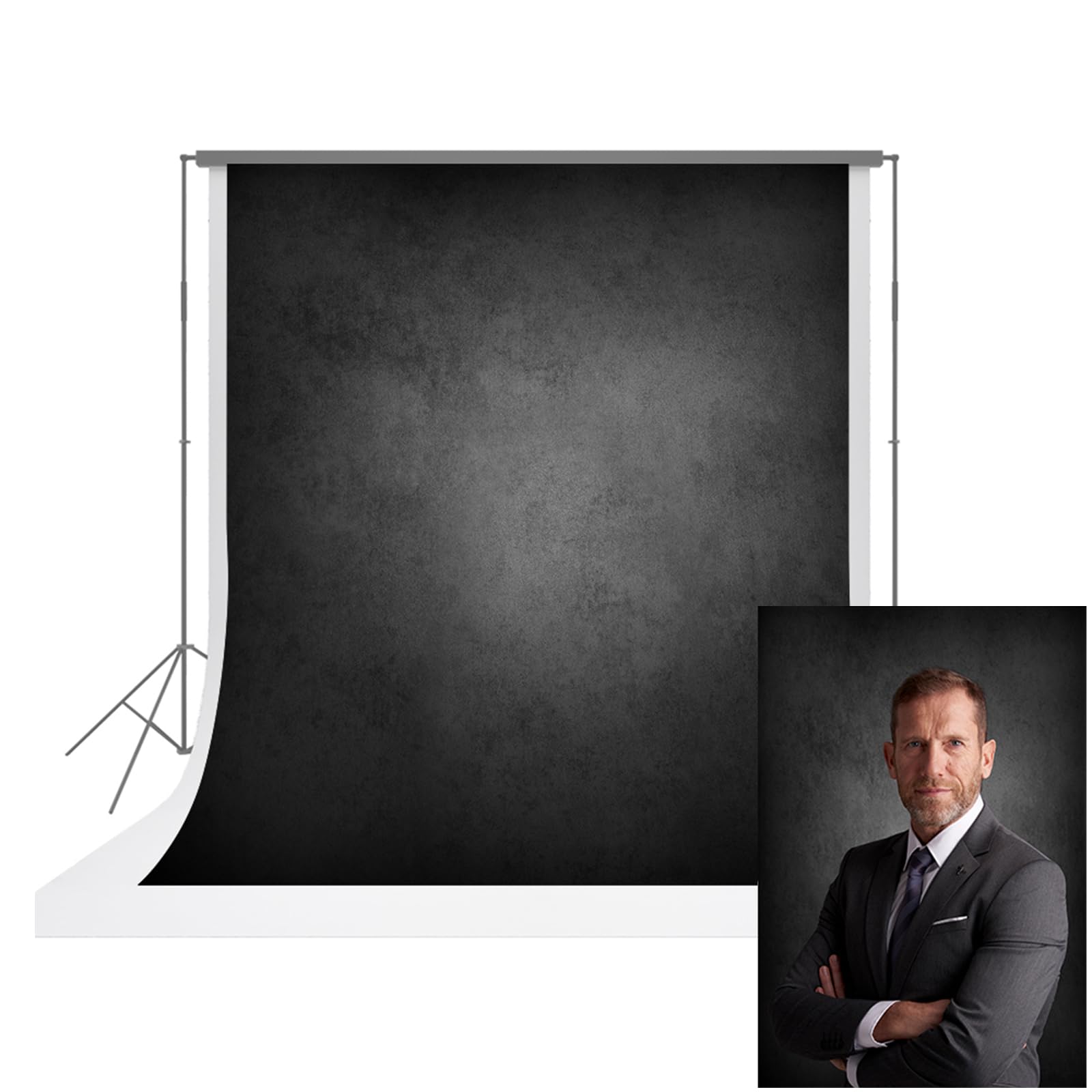 UrcTepics 5x7ft Microfiber Black Professional Portrait Abstract Texture Backdrop for Photography Black Gray Headshot Backdrop for Studio