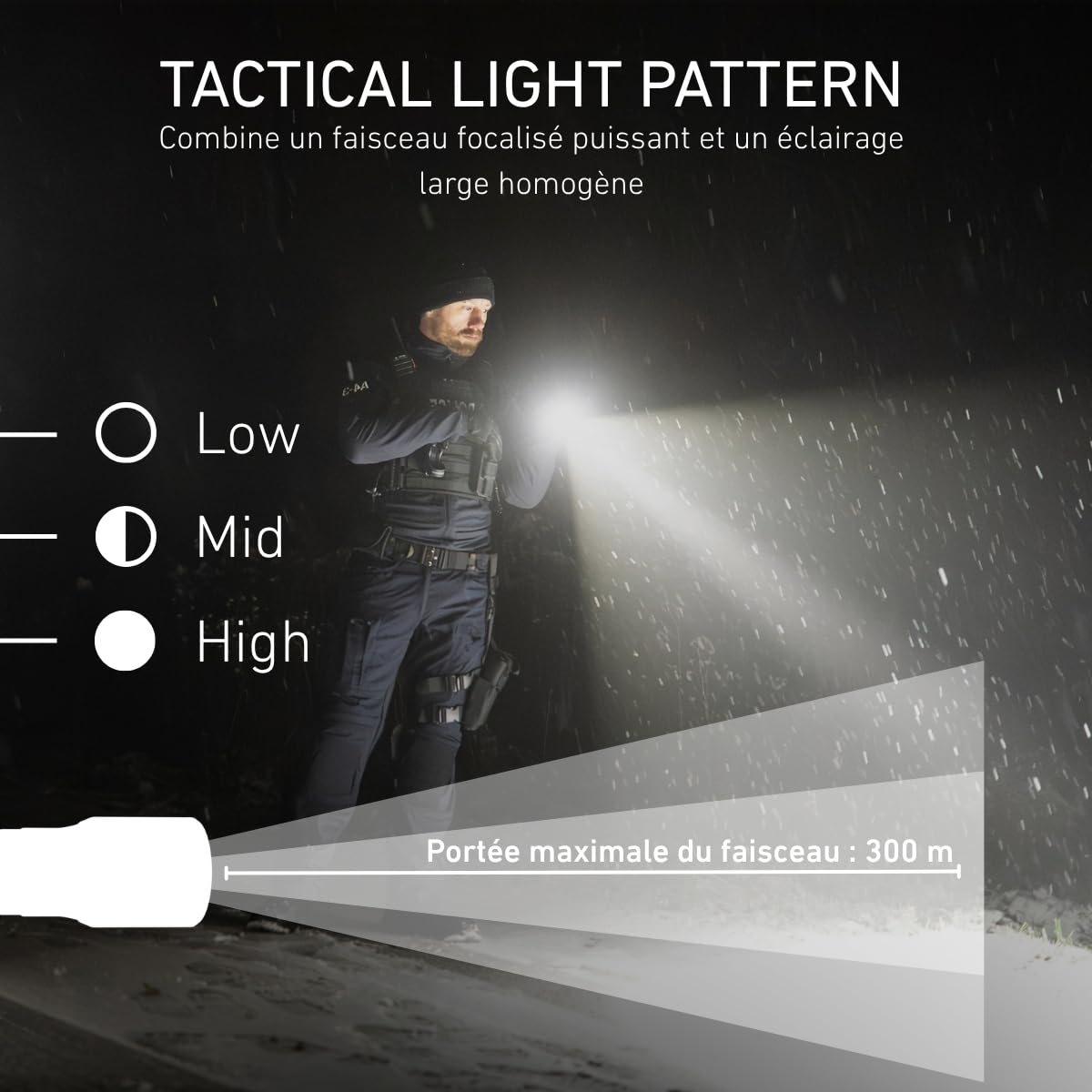 Ledlenser TT3R Lampe tactique rechargeable, 1900lm, Lumière Rouge, Bleue | Portée réglable 300 m, jusqu'à 50 h d'autonomie, mode Strobe, USB-C, IP68, pochette incluse, idéale pour la sécurité