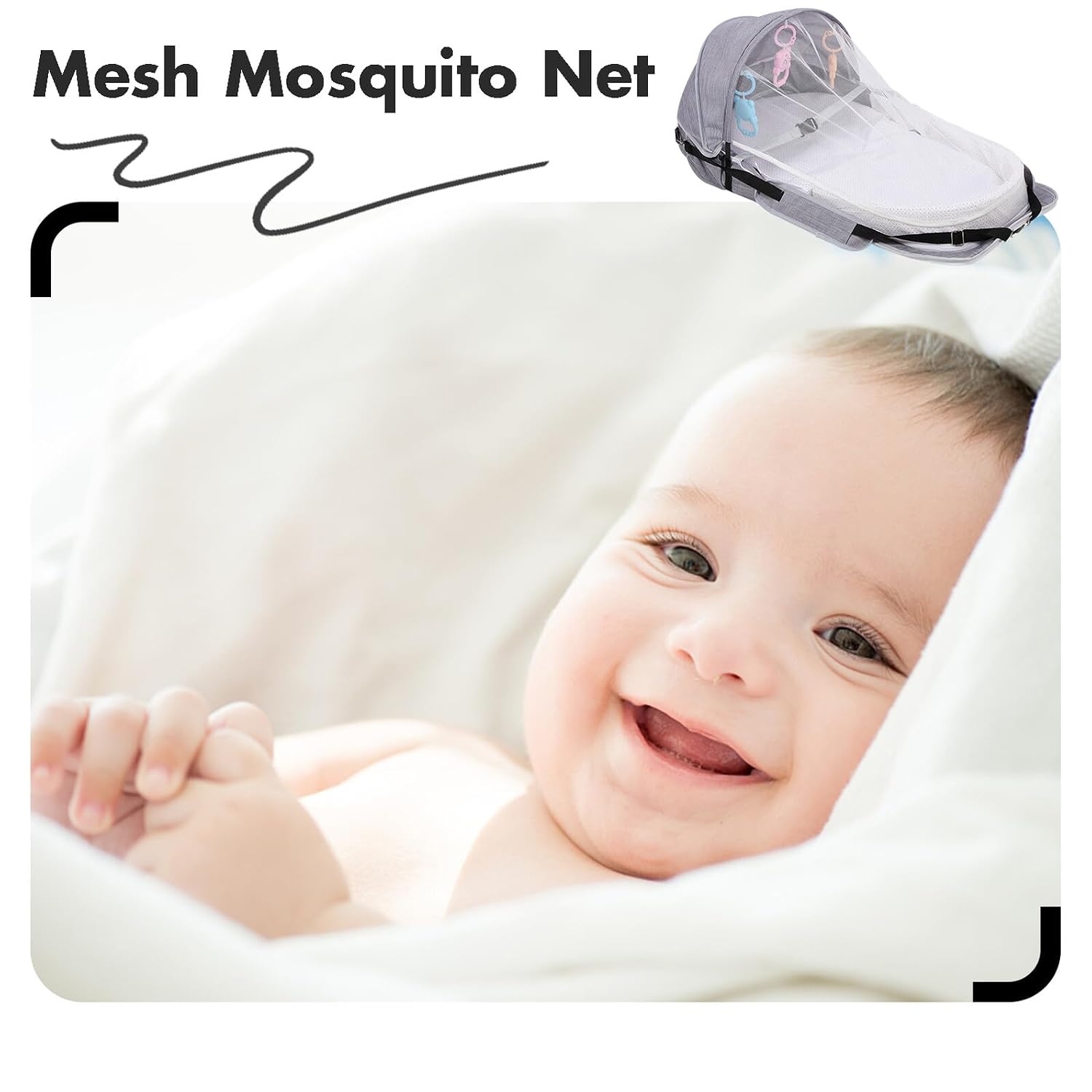 Portable Foldable Travel Crib Backpack Lightweight Bed with Mesh Net for Outdoor Use Compact Foldable Bassinet for Boys and Convenient Travel Bed with Storage Pockets