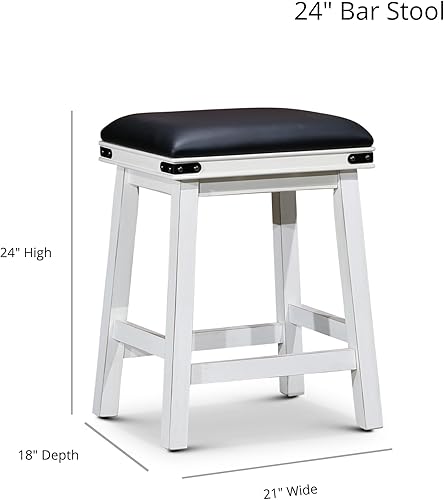 Miniatura 3 de DTY Indoor Living Cortez Taburete de cuero regenerado, acabado blanco, altura de mostrador de 24 pulgadas, asiento de cuero negro Acabado blanco