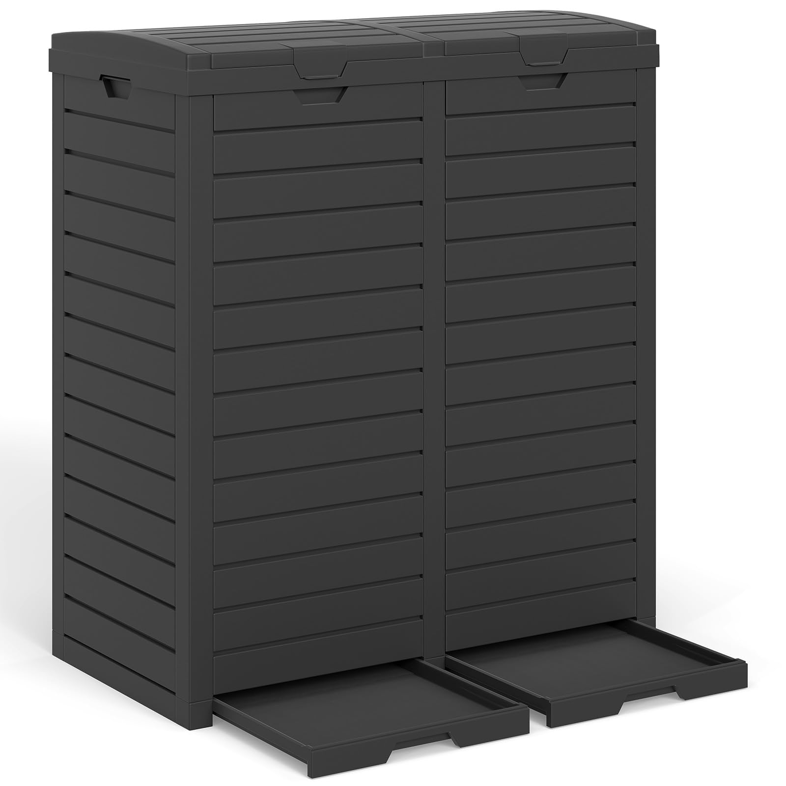 GOPLUS Poubelle Jarin Extérieure à Double Bac 236 L, Bac à Ordures Extérieur pour Déchets, Poubelle de Tri Terrasse Extérieure Intérieure avec Plusieurs Couvercles (Noir,236L|77x40x86CM)