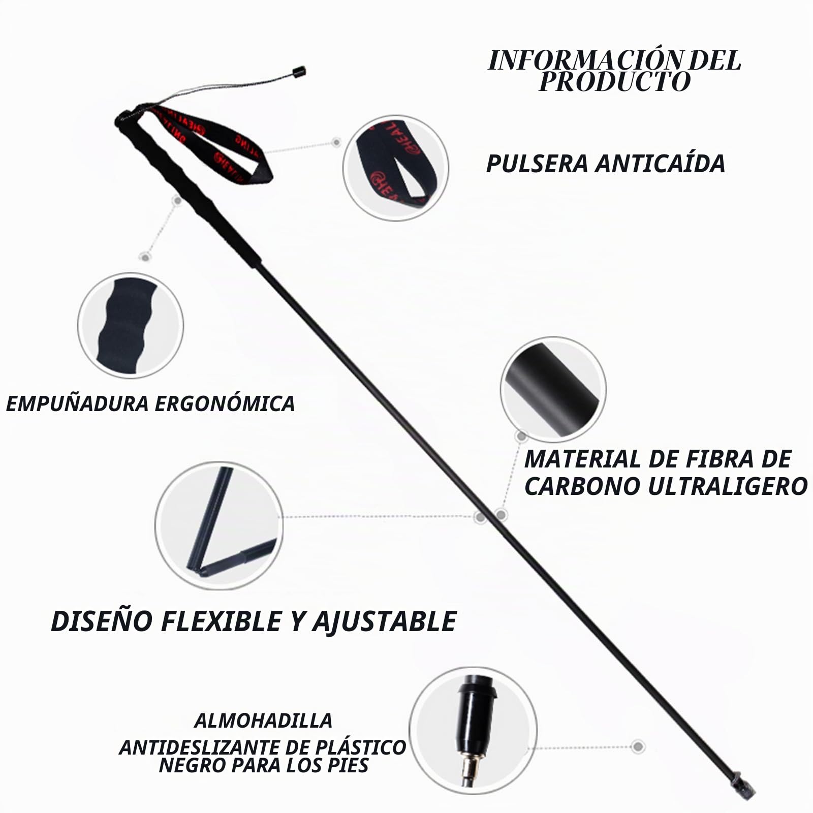 Bastón de senderismo de fibra de carbono, plegable, ultraligero, bastón de senderismo para entusiastas del montañismo, adecuado para viajes, camping, senderismo, 3