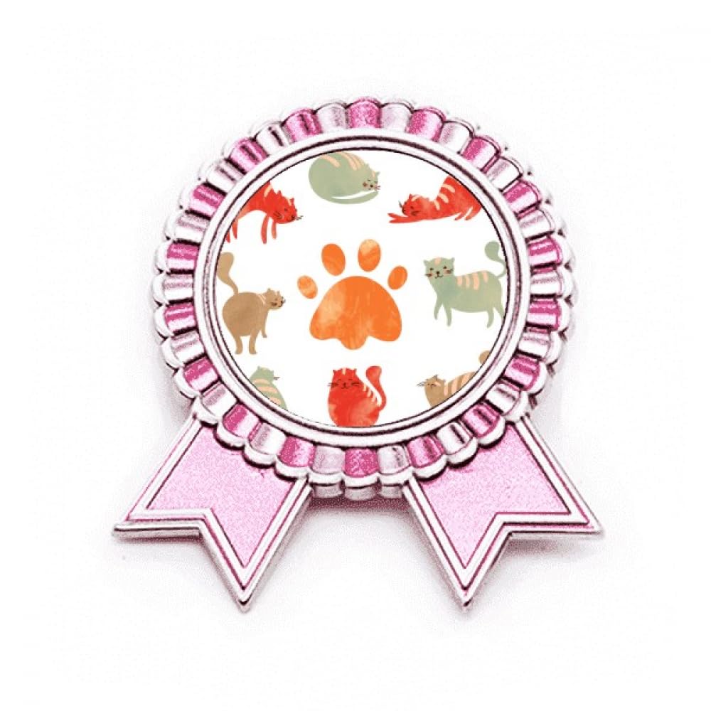 Broche chat en métal de taille M avec détails d'empreinte rose