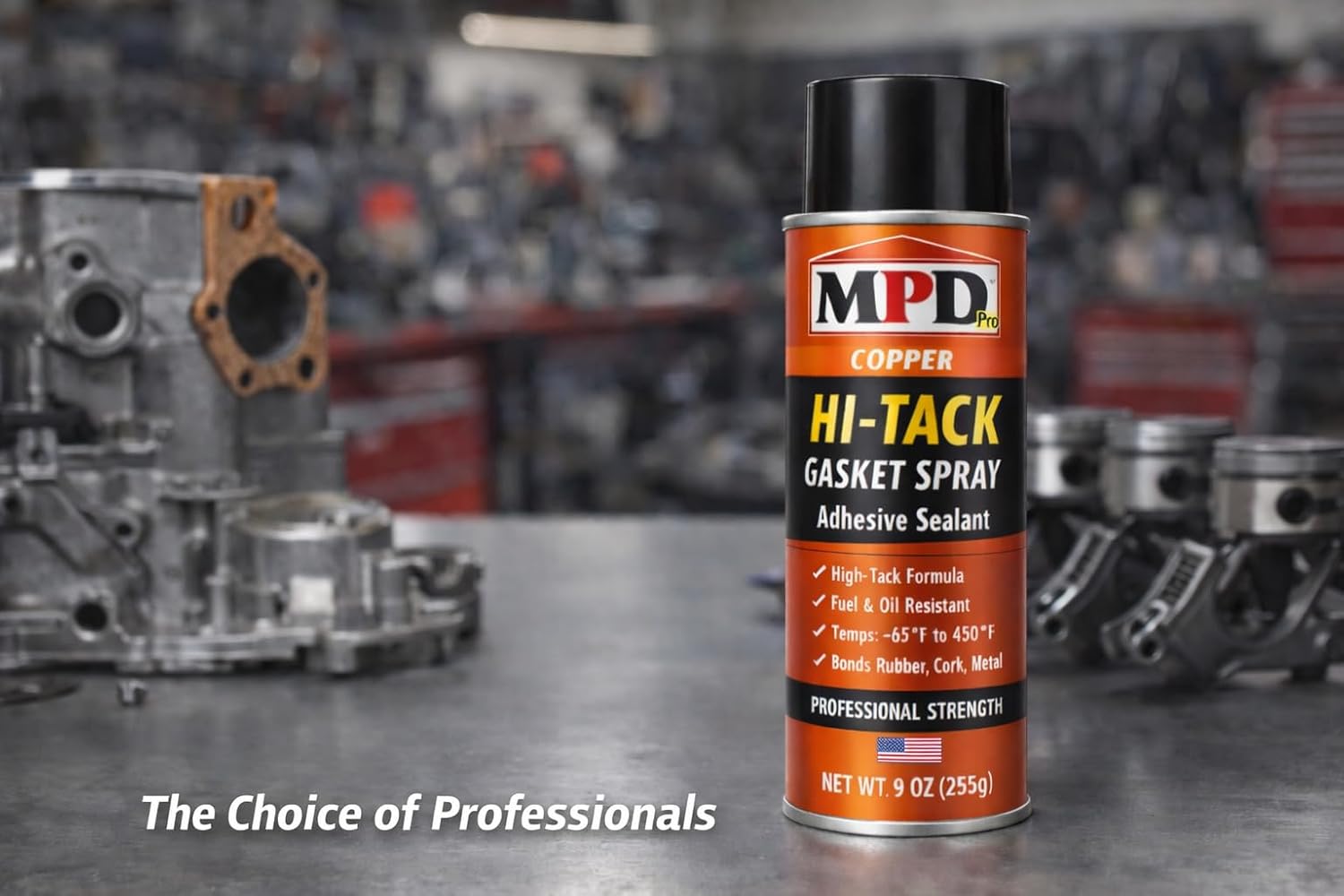 MPD Pro Hi-Tack Gasket Spray Adhesive Sealant – High-Tack Aerosol Gasket Bonding Spray, Fuel & Oil Resistant, −65°F to 450°F, Professional Assembly Aid, (2-Pack)