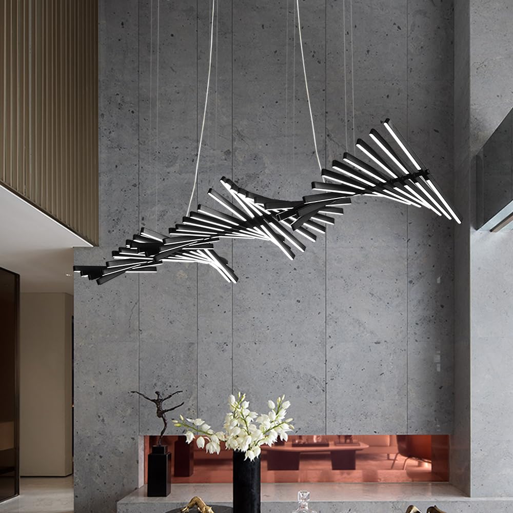 Photo 1 of Designer Chandelier Modern Style Dimmable LED Pendant Light Remote Control Kitchen Island Dining Room Hanging Lamp (Matte Black, 40 Light Strips) 40 Light Strips Matte Black