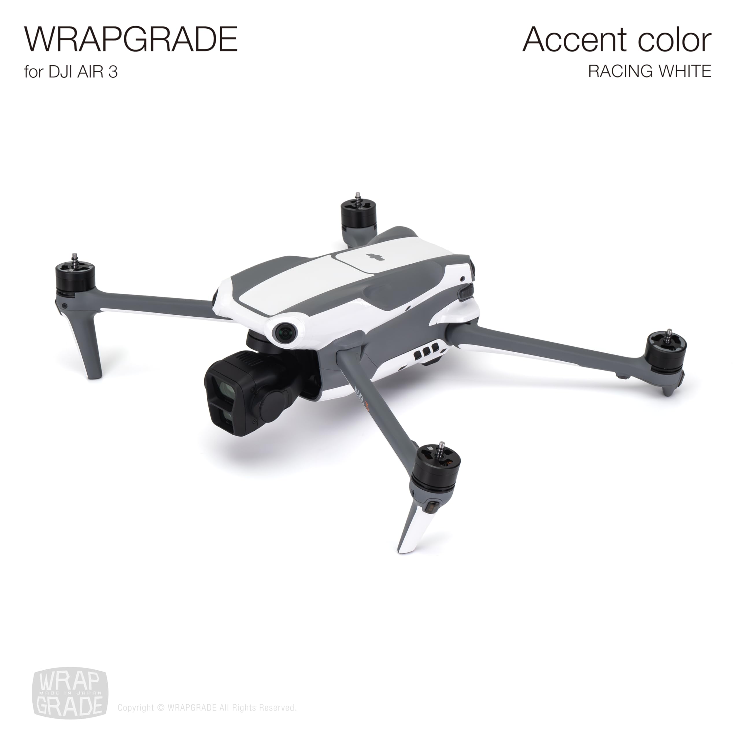 WRAPGRADE Skin Stickers compatible with DJI Air 3, Racing White - Image 3