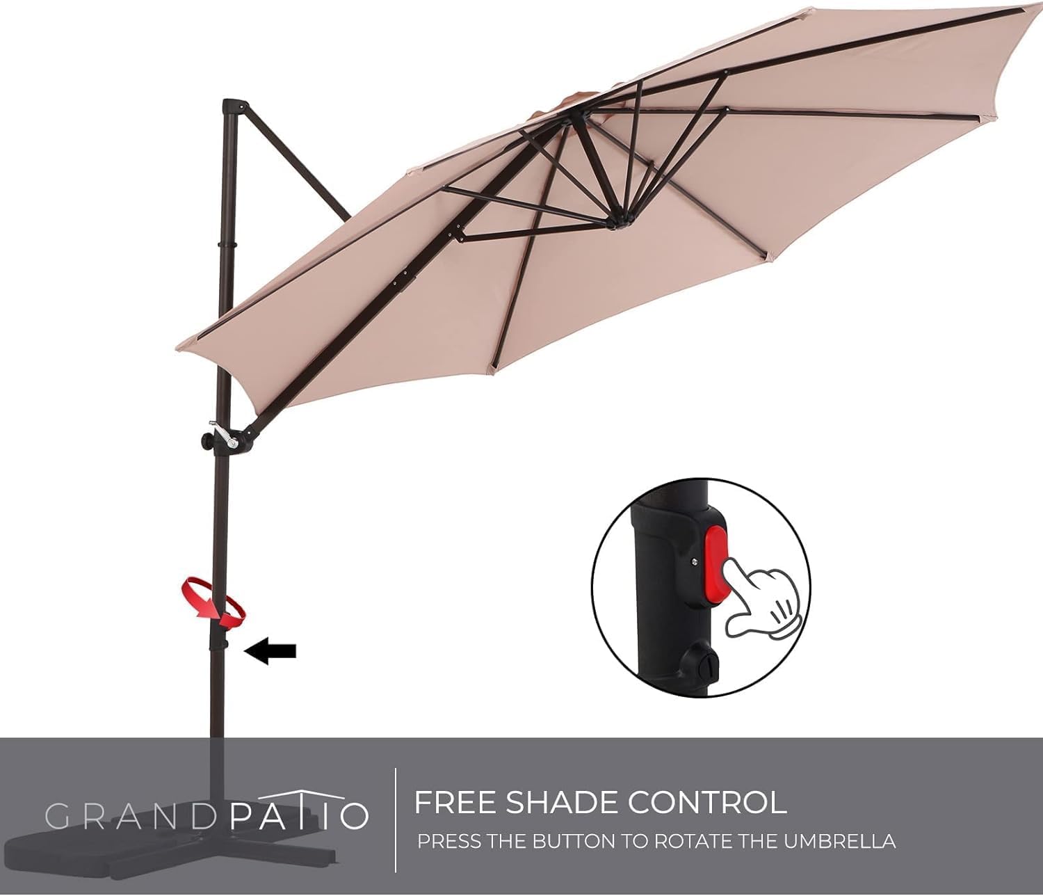 Grand patio 10Ft Patio Cantilever Umbrella with Cross Base, Outdoor Offset Umbrella with 360-degree Rotation, Crank and Easy Tilt, Champagne
