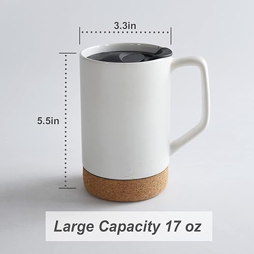 Miniatura 2 de Ceramic Coffee Mug Set of 2, 17 OZ Large Coffee Mug with Removeable Cork Bottom and Splash Proof Lid, Large Handle Coffee Mugs for Men and Women,