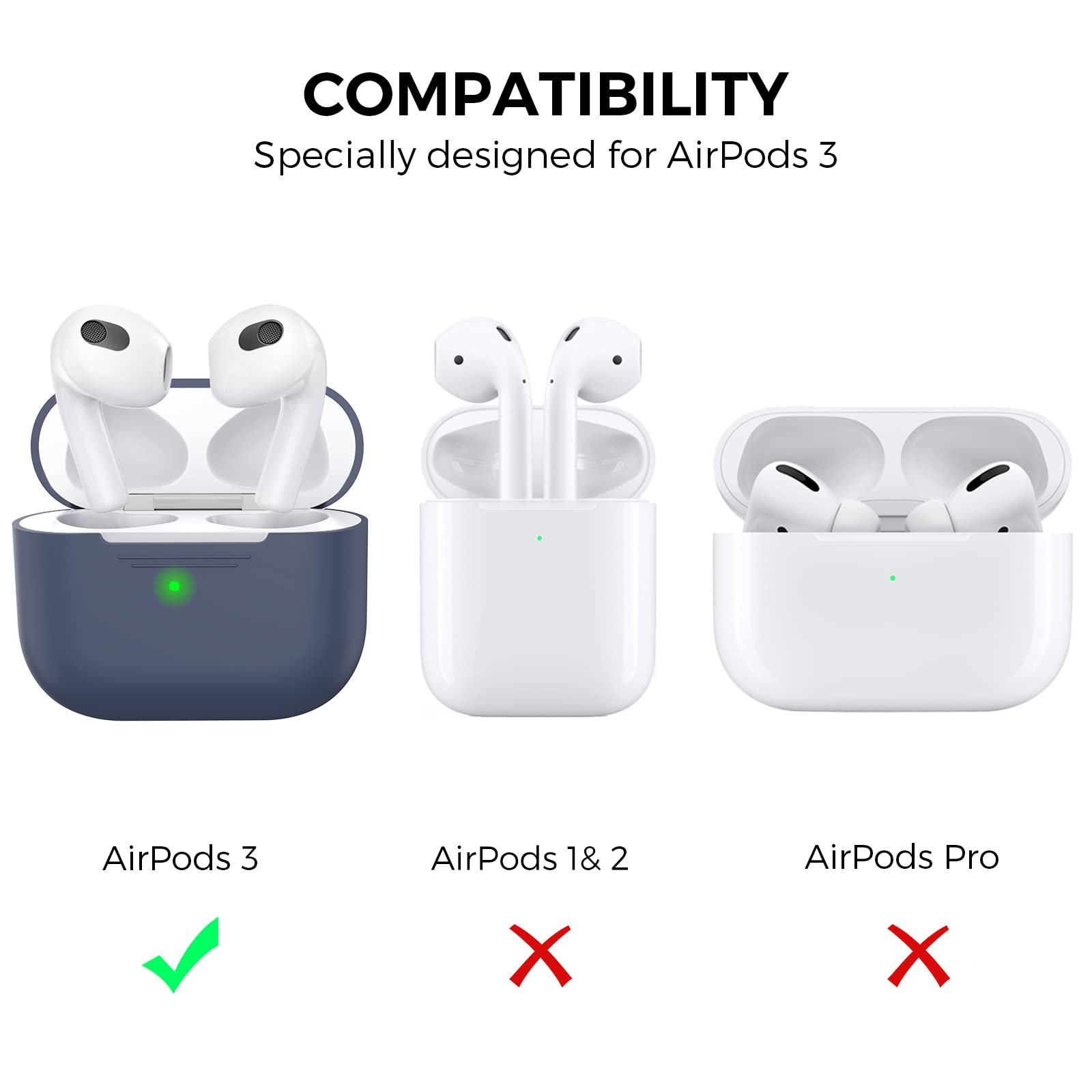 AhaStyle Coque AirPods 3, Étui en Silicone Souple Protection AirPods 3rd Housses Antichoc Intégrales pour Apple AirPods 3ᵉ Génération 2021 (Bleu Nuit, sans Mousqueton) - 2