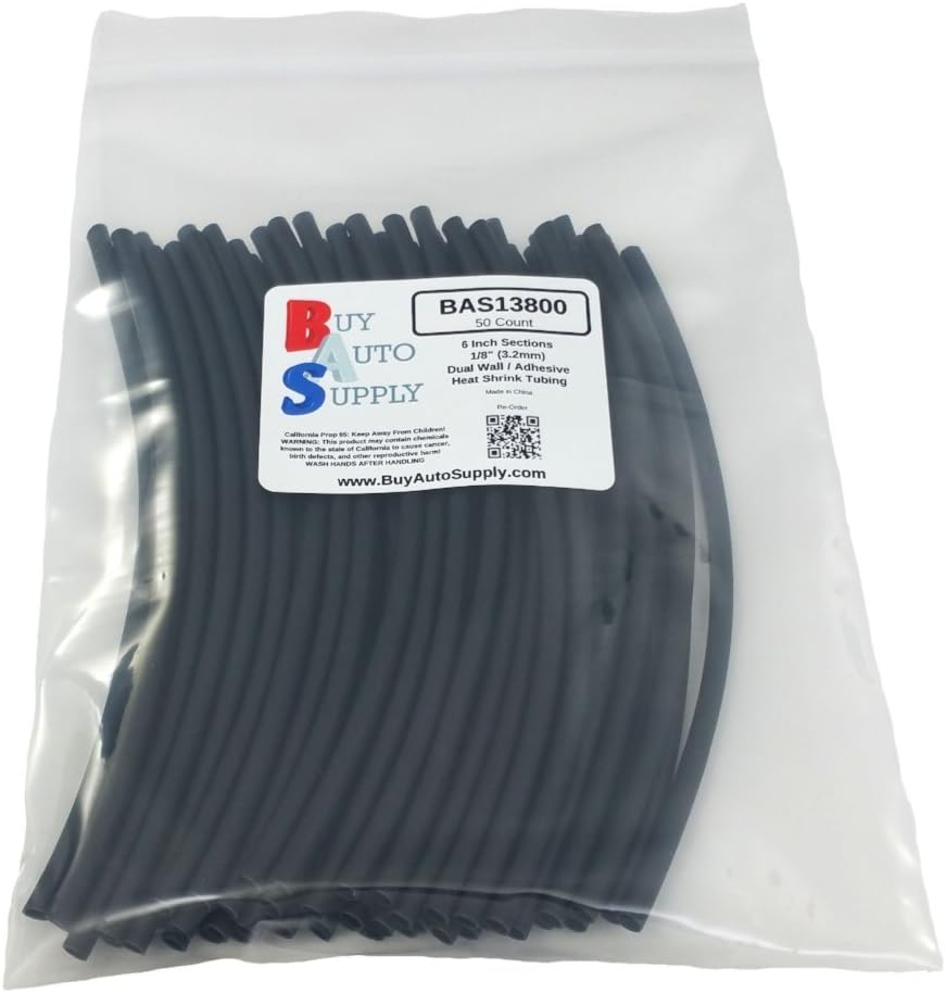 Buy Auto Supply # BAS13800 (500 Count) Black 3:1 Heat Shrink Tubing Dual Wall Adhesive Lined, Automotive & Marine Grade - Size: I.D 1/8" (3.2mm) - 6 Inch Sections