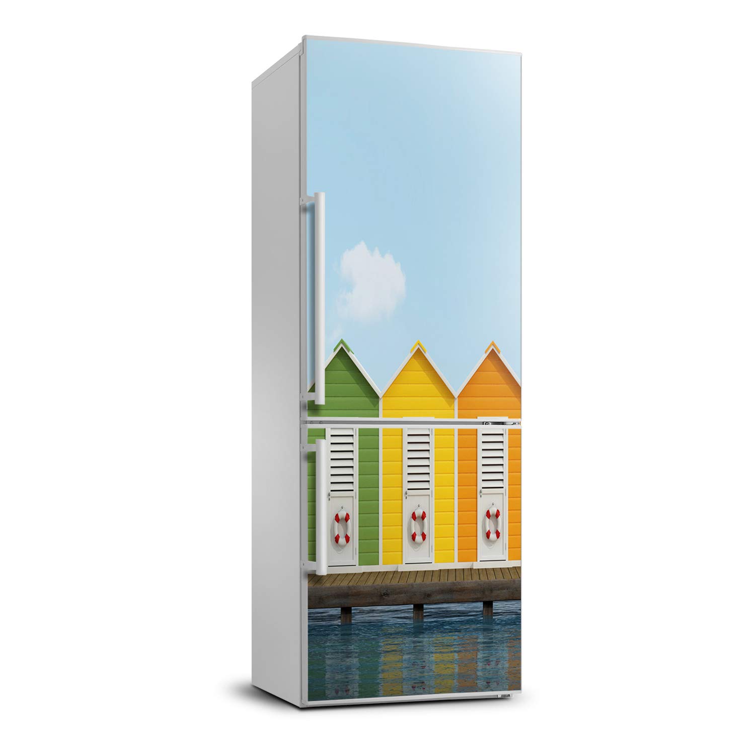 Autocollant frigo 70x190 cabines de plage - Stickers frigo et mur décoratif adhésif