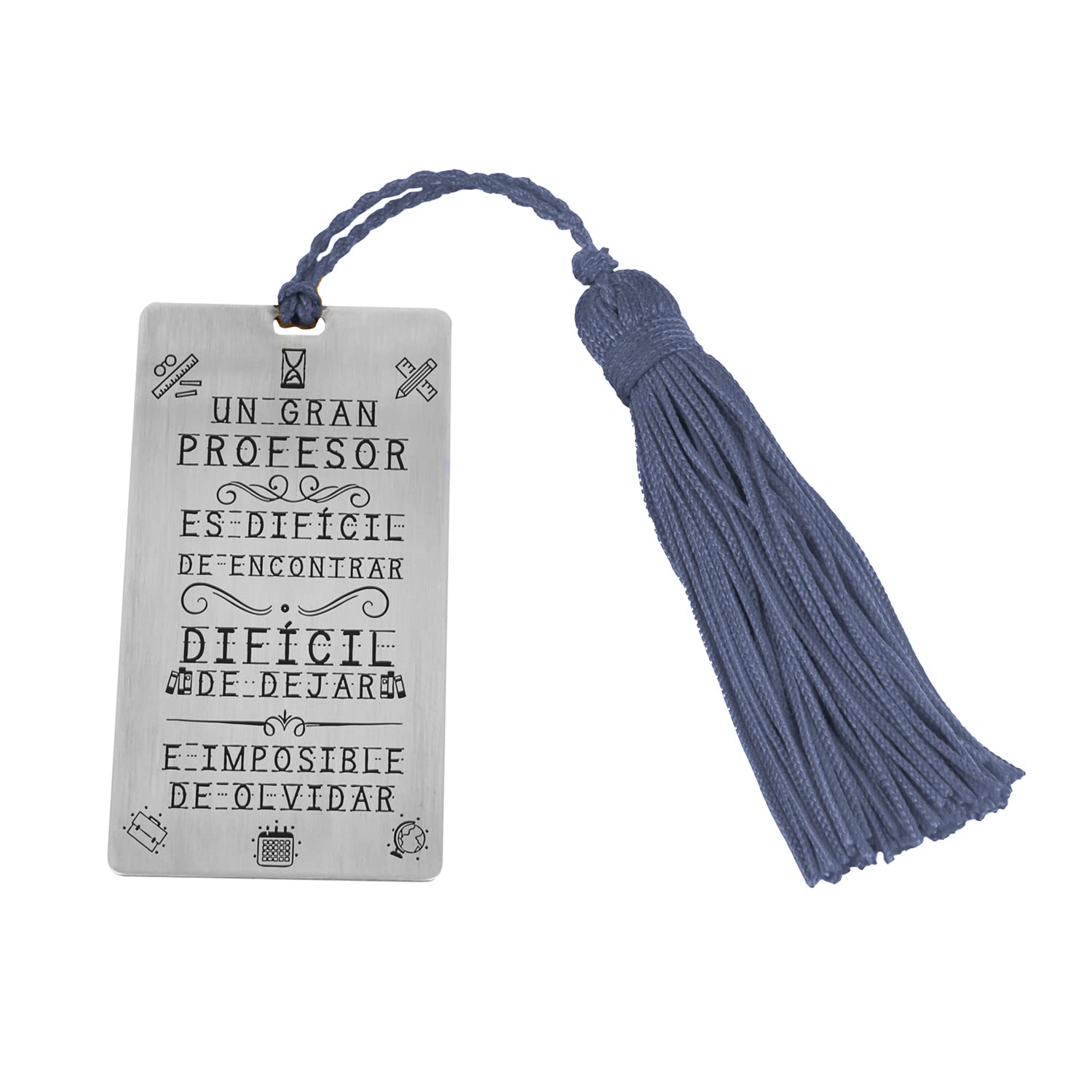 Segnalibro personalizzabile in argento "Un grande insegnante…" con nappone colorato - Regalo di fine corso, insegnanti, insegnanti (un volto)