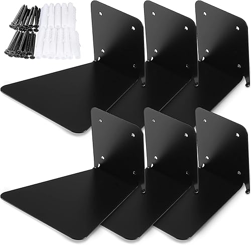 Jetec Paquete de 6 estanterías flotantes invisibles montadas en la pared, estantes flotantes resistentes para libros, estantes de metal ocultos,