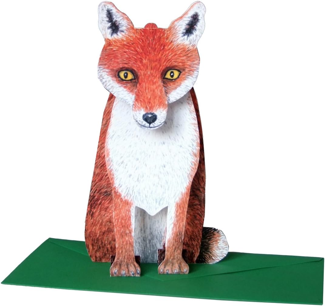 POP-UP CARD FOX: a folded 3D-card of red fox - can easily stand on a table / 3D greeting card fox