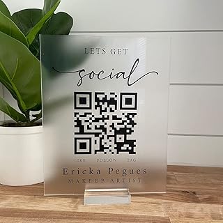 Customizable QR Code Sign, Acrylic Scannable Venmo Instagram Cash App Signs, Let's Get Social Signage, Personalized Scan to Pay Business Plaque, Suitable For Beauty Salon (Clear)