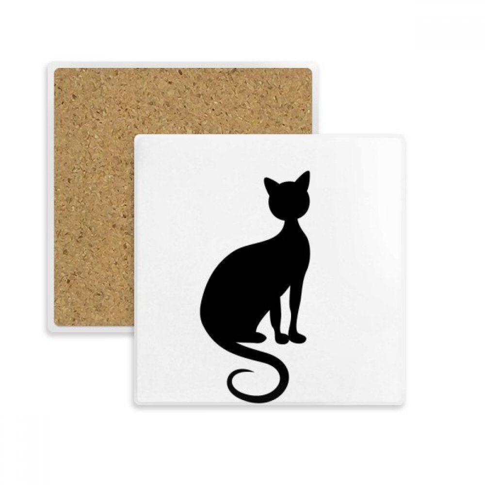 Sous verre tasse chat noir coaster pierre absorbante carrée multicolore
