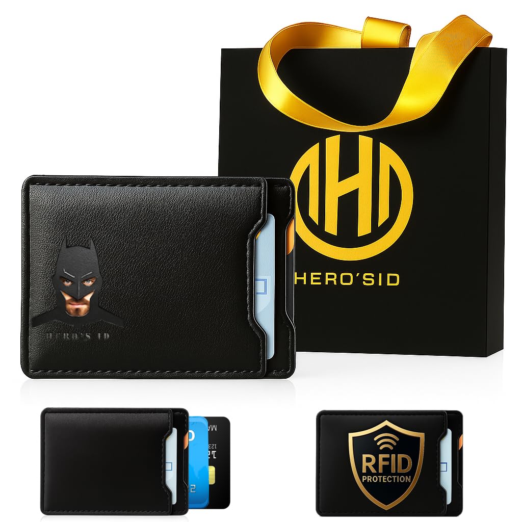 Leather Bat Wallet - Personalized wallet Man Woman, Superhero Mask - Slim Card Holder, Bat ID Heroic wallet- Unique Holiday Gift Birthday, Anniversary, for Dad, Husband, Boyfriend, Wife, Father's day
