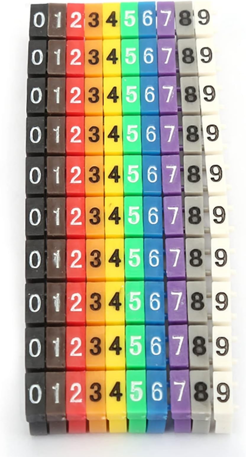 100PCS Digital Number Tube Wire Number Label Tube Cable Marker Colorful Wire Number Cable Marker Tube 0~9 Digital String Wire Marking Digital Number Wire Label Tube Set (KCM-4MM 4mm簡)
