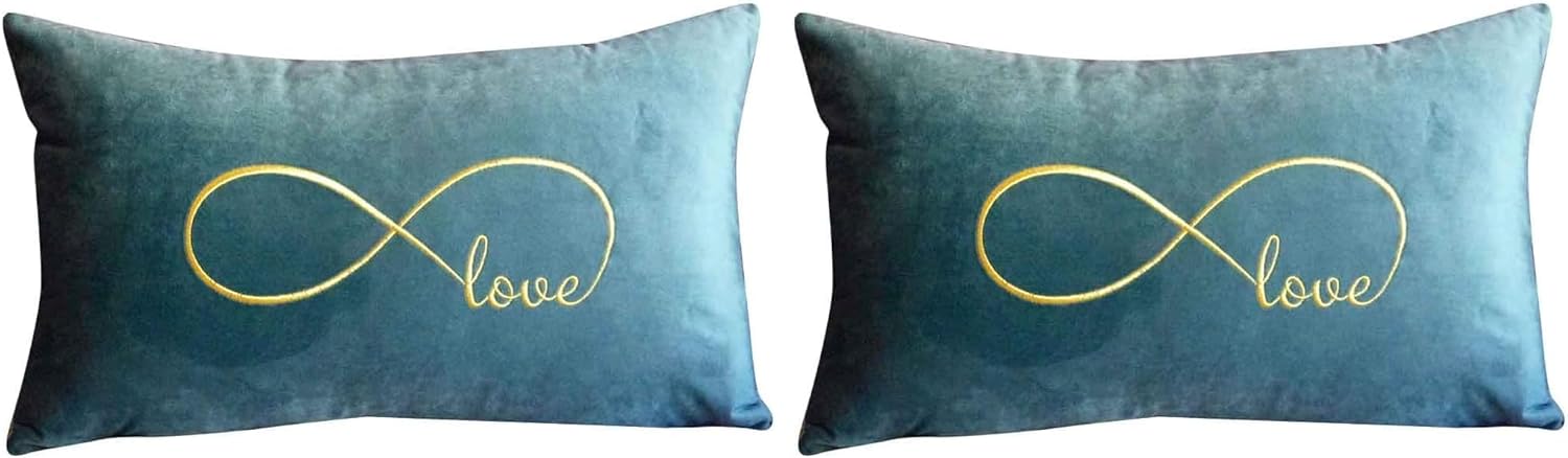 Embroidered Infinity Love Decorative Throw Pillow Cover, Lumbar Love Pillow Cover 12 Inches x 20 Inches Cover Only (Pack of 2)