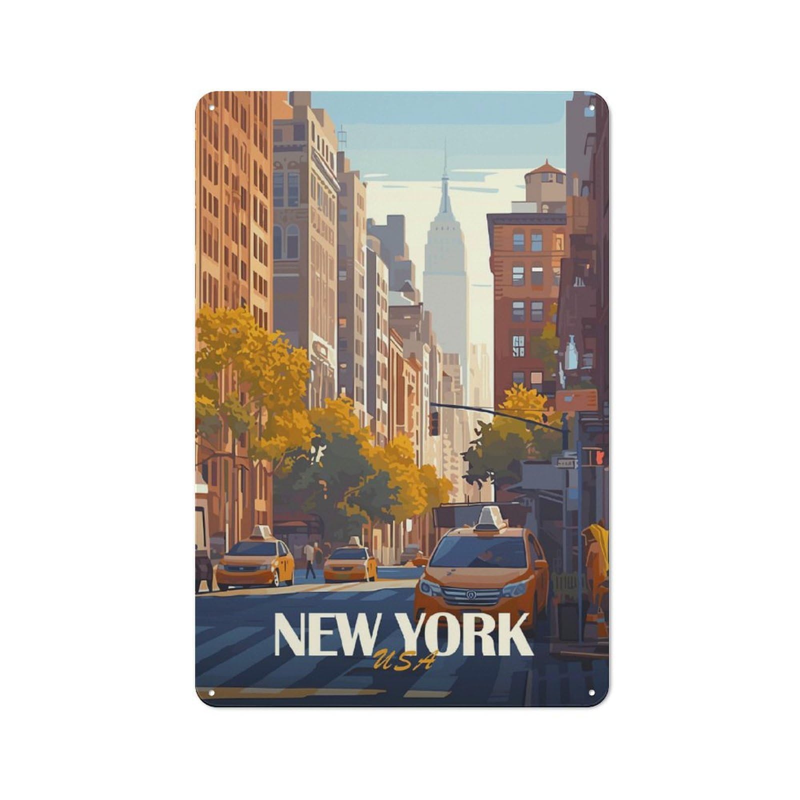 Junmoney New York City Skyline Nostalgic Decorative Tin Plaque 30X20cm, Classic Pub Decor For Diner, Restaurant, Shed Or Kitchen