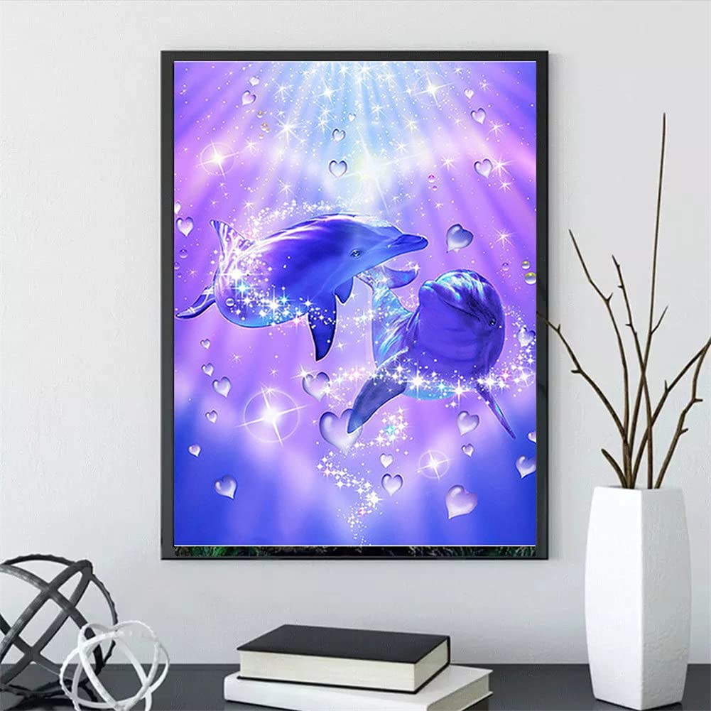 Broderie diamant dauphin 50x70cm avec strass ronds pour decoration de chambre