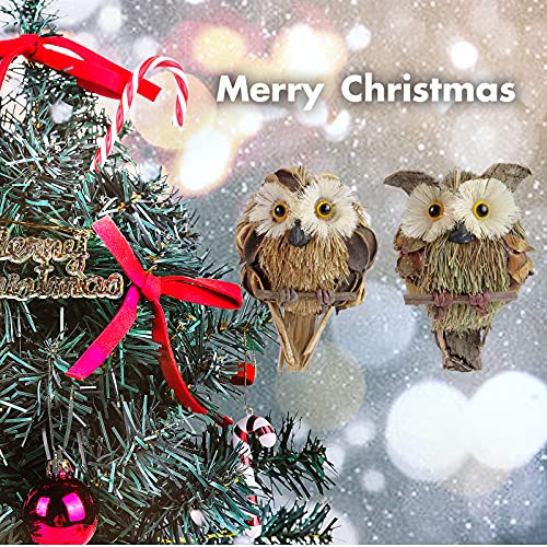 2 Pcs Handmade Hanging Owl Ornament - Creativity Straw Ornaments Brown Owl Decor Gifts Natural Material Suitable For Home Living Room Office Christmas Halloween By Qadiraqian #TOP7