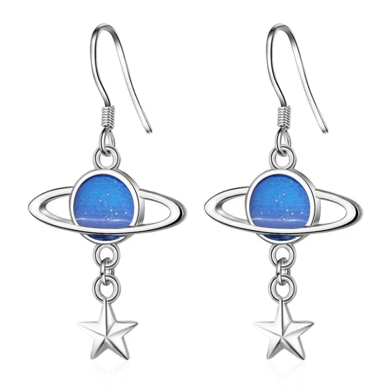 Datunn Women's Color Stud Earrings Drop Dangle Earring Fashion Silver Earrings For Party Charming Blue Planet Earring Ear Drop Jewelry Pendientes Wedding Birthday Gifts For