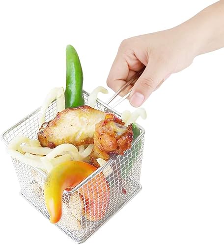 Miniatura 4 de Cesta para freidora, mini cestas de papas fritas, red de acero inoxidable sólido, colador cuadrado, herramienta con mango antideslizante para