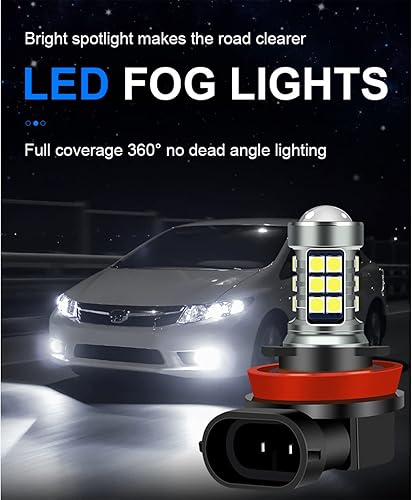 Miniatura 4 de Bombillas LED antiniebla H11/H8, 6000K xenón blanco, 27 chips SMD, iluminación de 360 grados, sin polaridad, paquete de 2