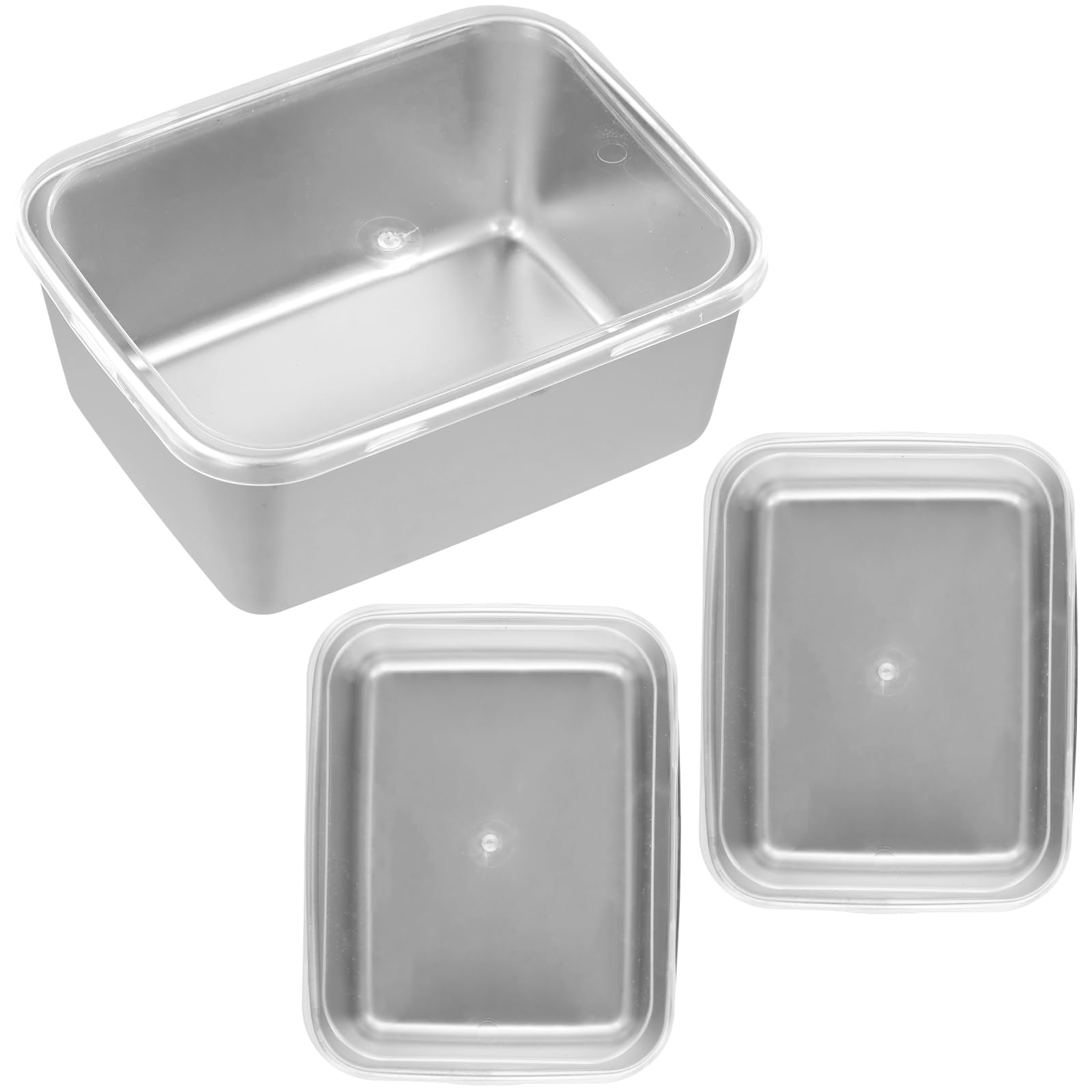 Nivofu 3PCS Stainless Steel Meal Box Food Containers with Plastic Lids Deli Meat Containers Storage Box Fridge Crisper Airtight Cookie Container Salad Plate Vegetable Container for Fridge (B)