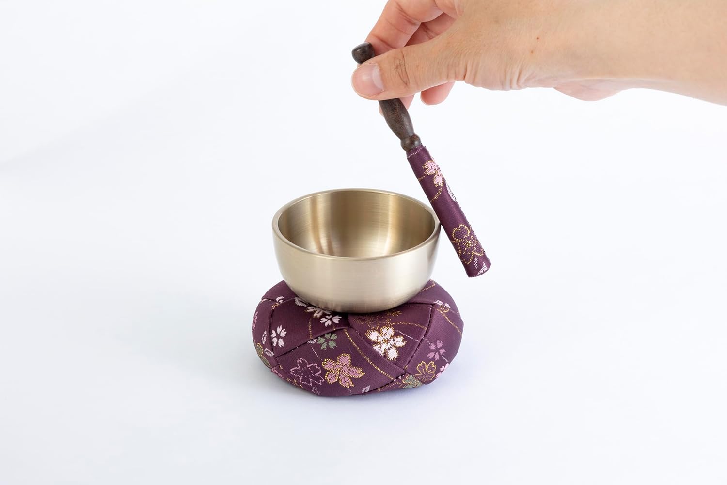 Orin Bell Japanese Buddhist Bell,Mat,bar Set Made in Japan Takaoka, Purple,2.99inch