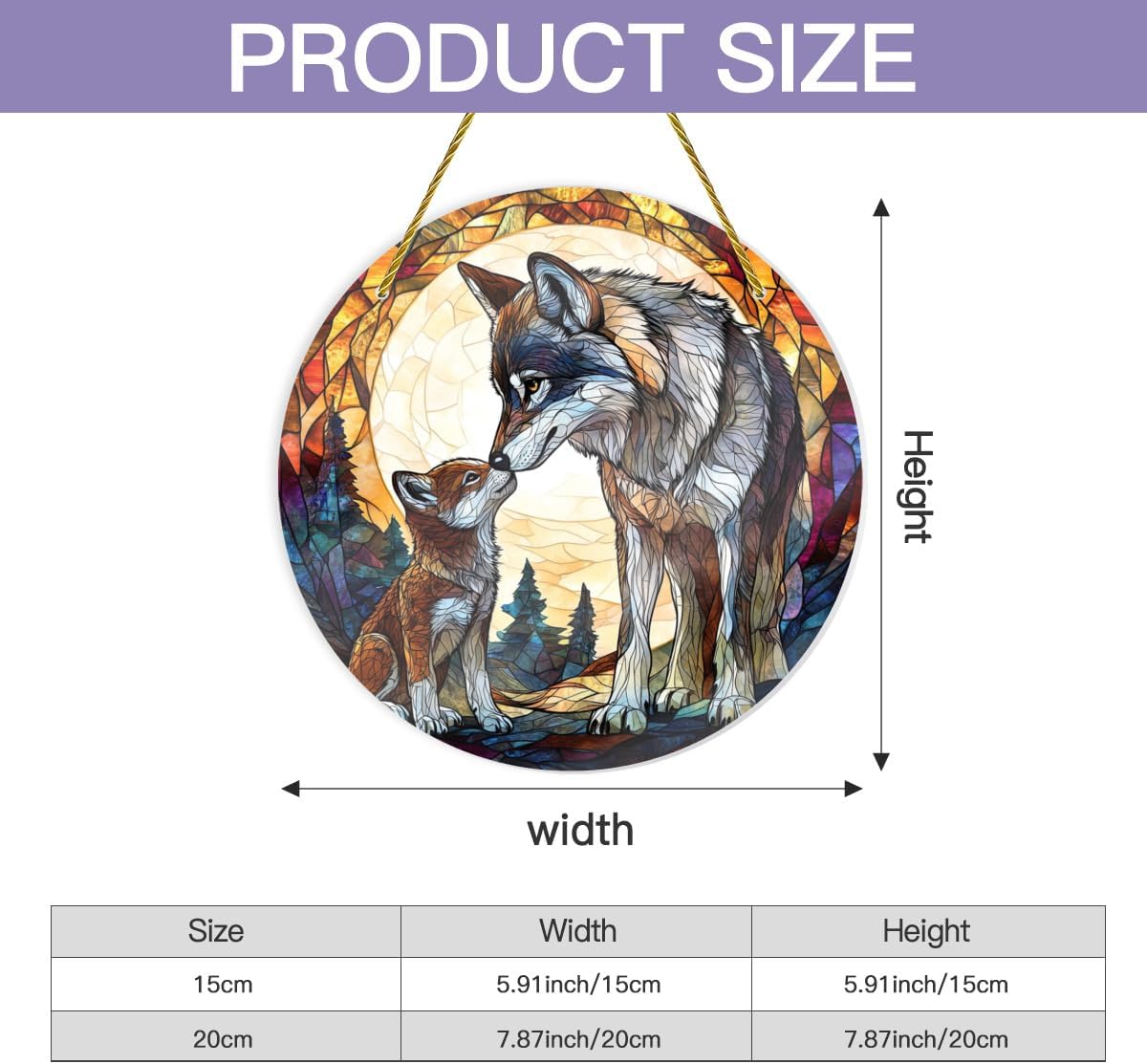 CDSASHCA Wolf Cub Shatterproof Acrylic Wall Art 8x8 Inch Acrylic Pendant Wilderness Decor for Living Room, Den, Office Waterproof Stained Glass Panel with Pack Family Design Easy Install Gift
