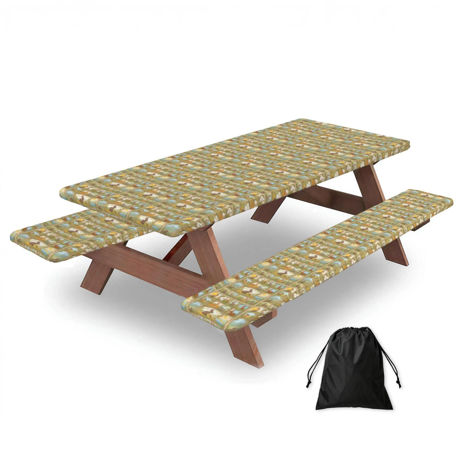 AYYQWE Cartoon Cute Animals Rabbit Print Picnic Table Bench Cover Outdoor Garden Party Decor Daily Accessory Gift