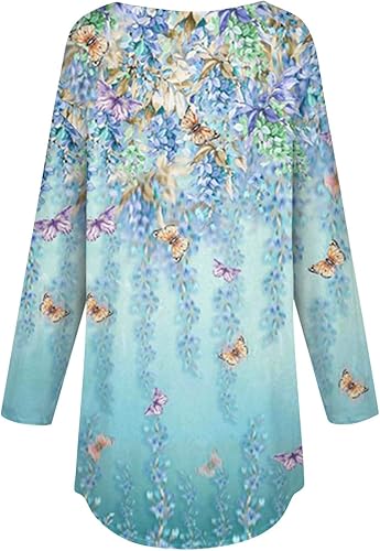 Miniatura 2 de Kenvina Sudaderas para mujer, manga larga, cuello redondo, dobladillo curvado, túnica sin botones, casual, holgada, para otoño e invierno