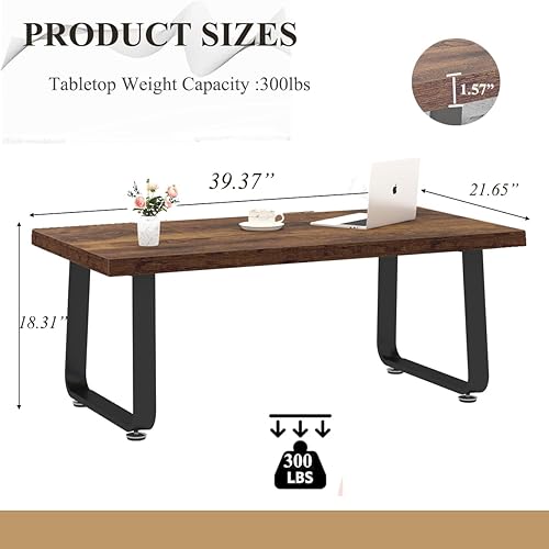 Miniatura 10 de HSH Mesa auxiliar industrial, moderna mesa central minimalista, mesa rectangular de madera para sala de estar para espacios pequeños, mesa de té de