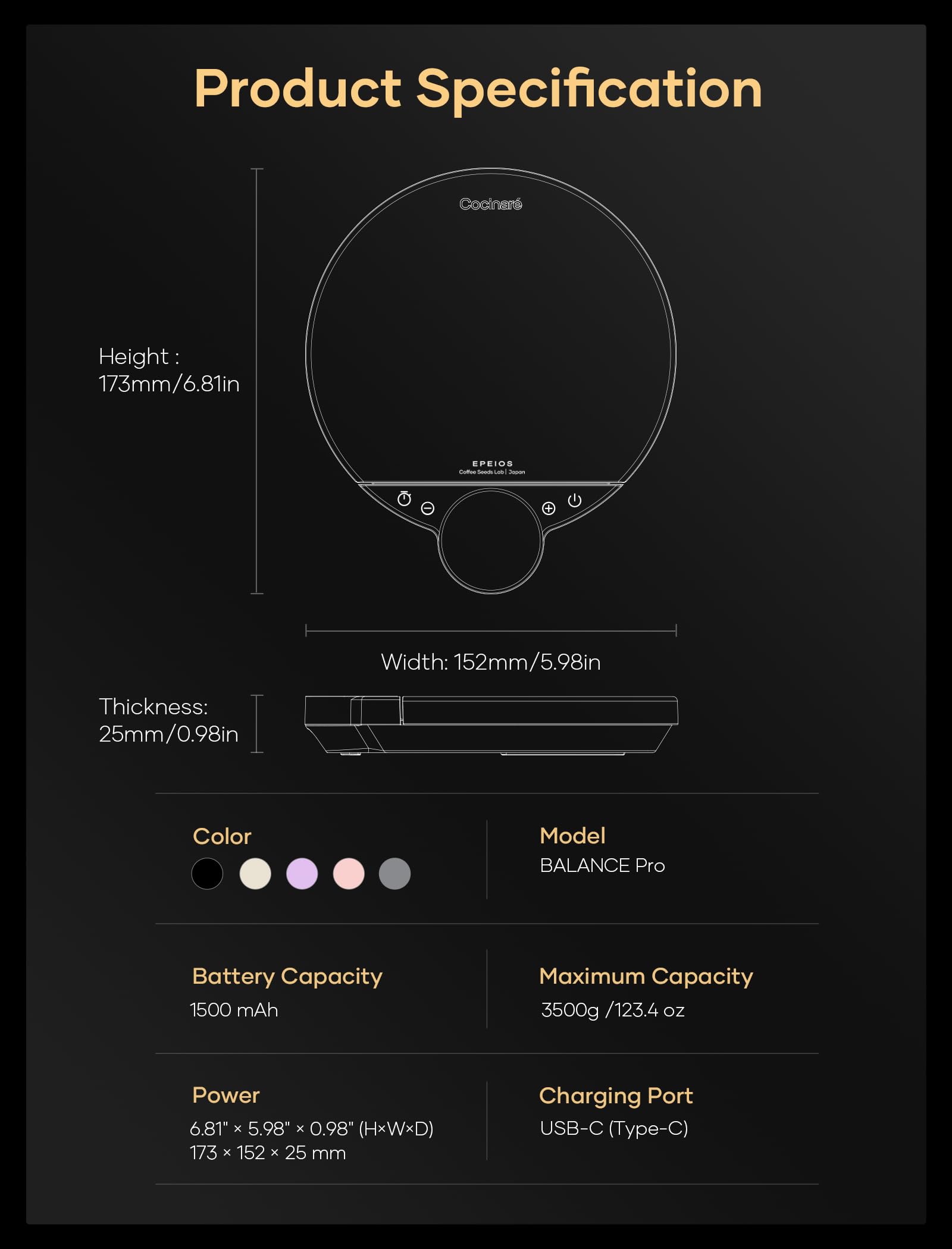 Cocinare Balance Pro - Báscula de café de precisión de 0,1 g, 3,5 kg digital con temporizador, báscula de cocina para café y alimentos, control de aplicación (negro)