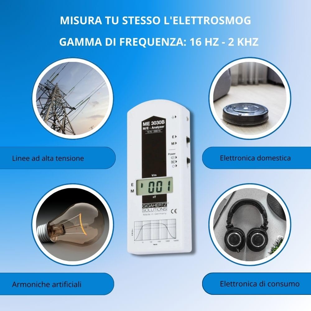 Gigahertz Solutions EMF ME3030B | Bassa frequenza | 16Hz-2kHz | Misuratore di elettrosmog per una misurazione affidabile e precisa | Campo elettrico e magnetico