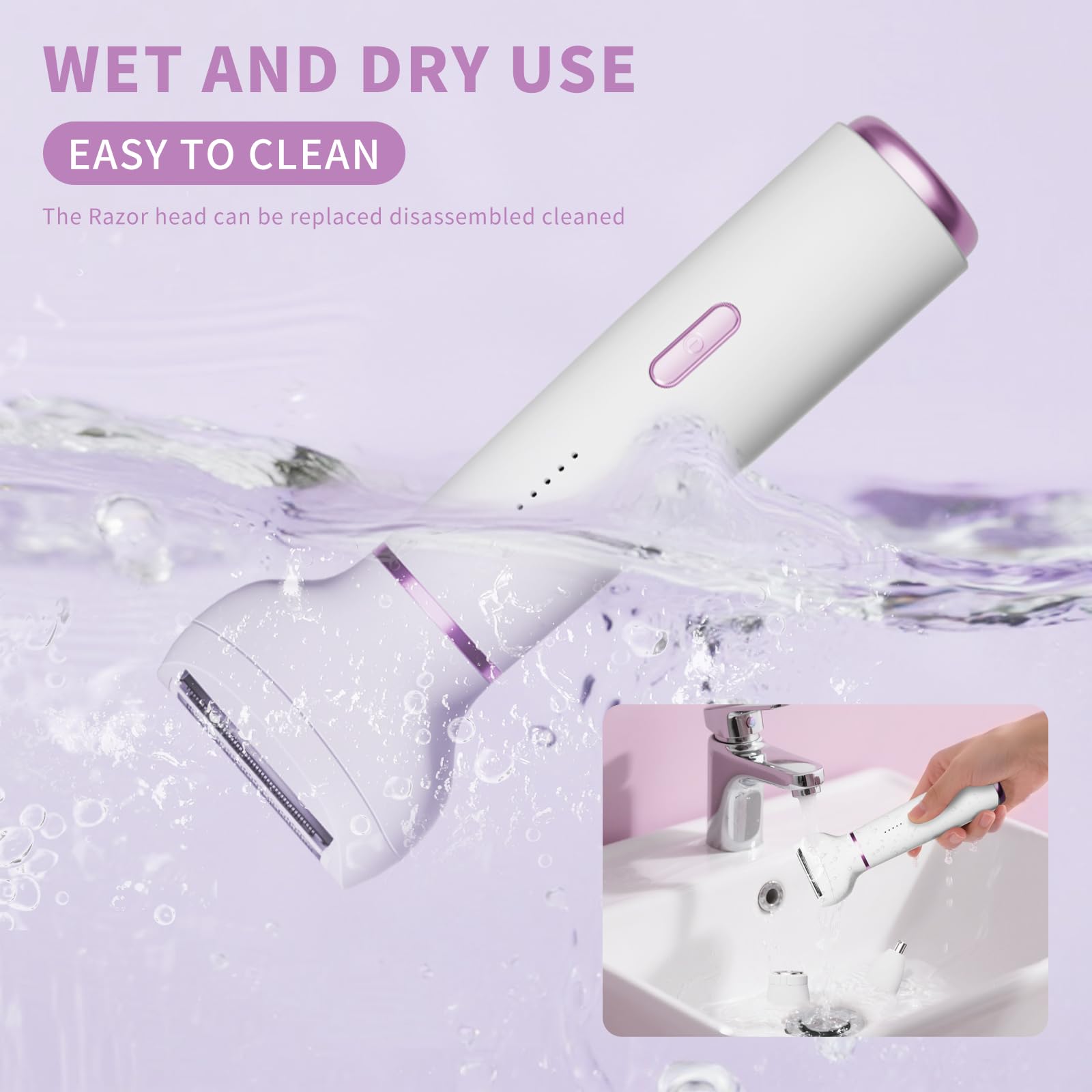 Maquinilla de afeitar eléctrica 5 en 1 para mujer, recortadora de bikini húmeda y seca y removedor de vello facial, maquinillas de afeitar de cejas, recortadora de vello de nariz, kit de depilación