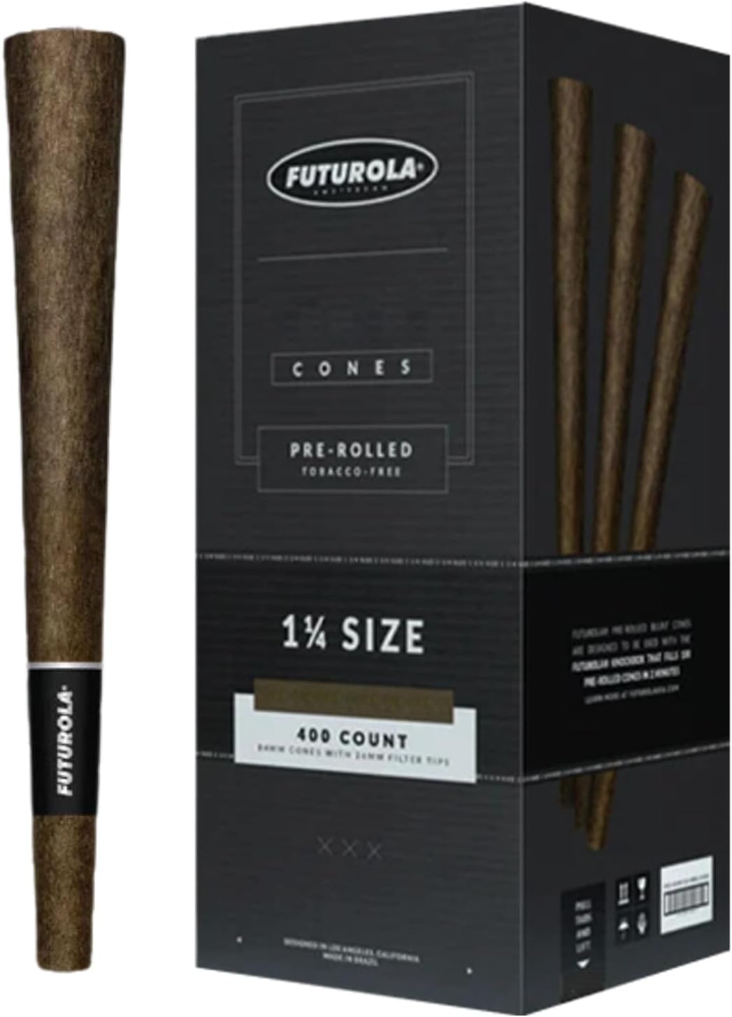 Futurola 1 1/4 Size Pre-Rolled Cones (Pack of 400) - 84mm Cone, 26mm Filter - Clean Taste, Smooth Burning & Additives Free (Blank)