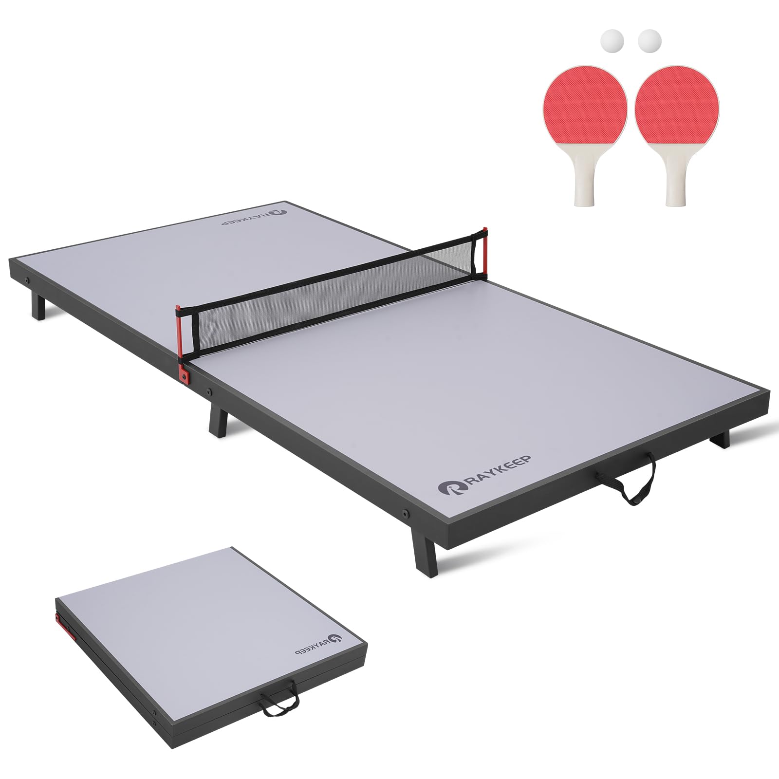 Mini Foldable Table Tennis Table, Portable Ping Pong Game Table for Indoor & Outdoor, Table Tennis Table Set w/Net, 2 Paddles, 2 Balls, No Assembly, 48inch (Grey)